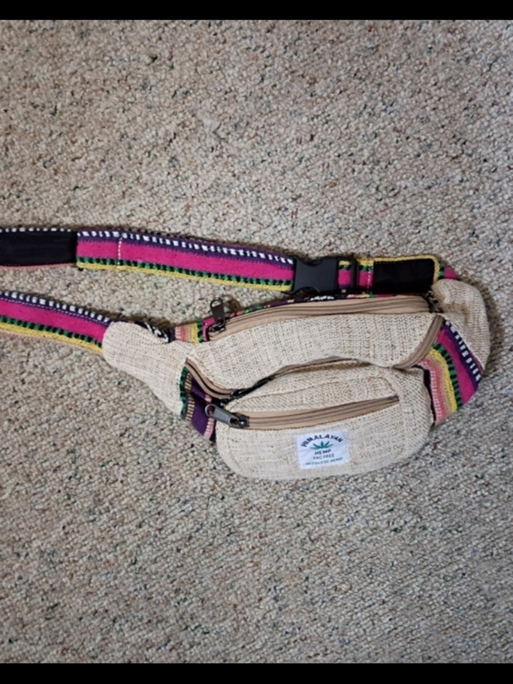 Natural Woven Crossbody Belt Bag with Colorful Stripe Strap